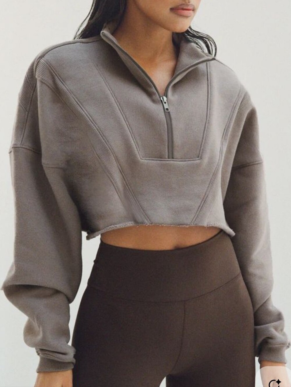 Bo + Tee Cropped Olive Green Half-Zip Sweatshirt Jacket - L
